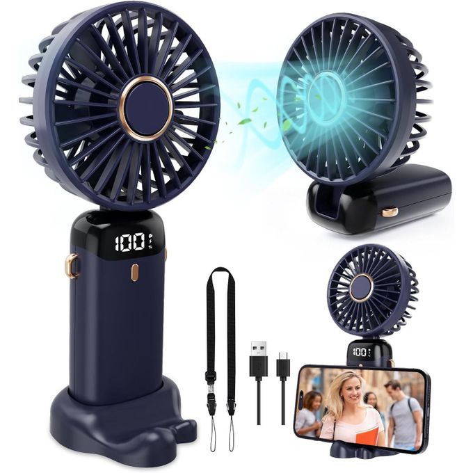 Mini Ventilateur Portable Avec Écran Led, Rechargeable 3000 Mah, 5 Vitesses Usb Pliable Pour Voyage